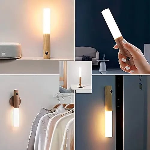 Lampara led en tubo magnetica de madera recargable con sensor de momiviento